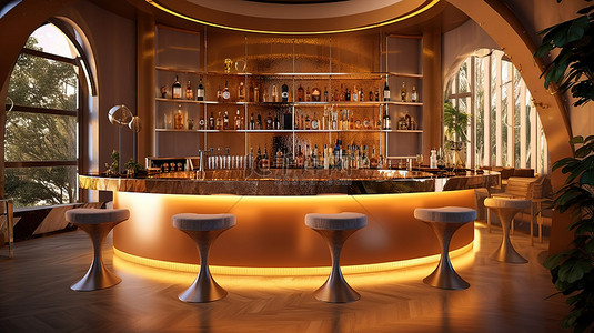 吧吧吧背景图片_豪华鸡尾酒吧的 3D 渲染，酒吧柜台位于水疗中心内