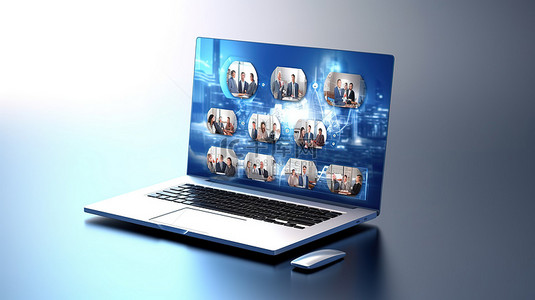 商务视频会议背景图片_虚拟视频会议 3D 插图