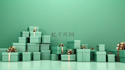 节日礼品盒，带有空白空间，用于消息 3D 插图