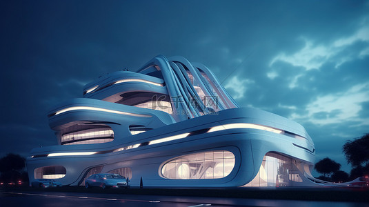 令人惊叹的 3D 渲染中的未来派建筑外观设计