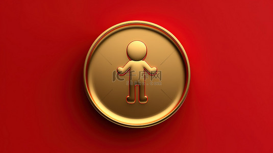 红色金属背景上的年轻人符号闪闪发光的金色徽章 3d 生成的社交网络图标