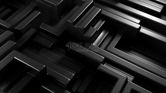 几何抽象线条图案背景与深色金属扭曲 3d 渲染