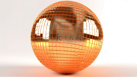 新年橙色背景图片_闪闪发光的橙色迪斯科球在 3d 渲染中具有金属光泽反射光和白色隔离