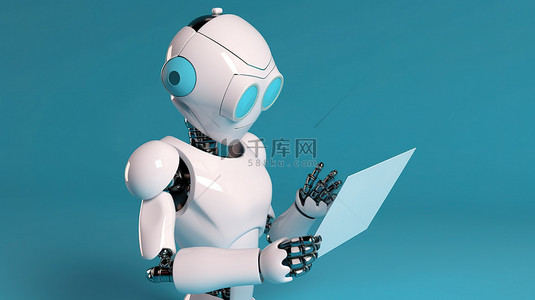 可爱的 ai 机器人 3d 插图拿着空白纸条