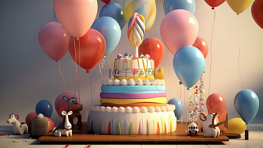 卡通气球蛋糕背景图片_派对生日蛋糕