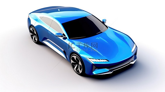 蓝色背景运动背景图片_蓝色高级运动轿跑车概念车，具有插件混合技术 3D 渲染在白色背景上