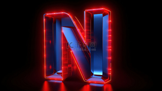 文字环绕背景图片_霓虹红 m 大写字母在 3d 中照明，周围环绕着蓝色字母