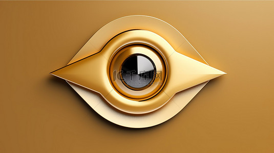 眼盘背景图片_哑光金板社交媒体图标 3d 渲染上的金眼斜线徽章