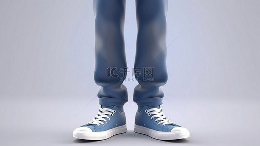 穿着蓝色 T 恤牛仔裤和黑色运动鞋的男性人物的数字插图