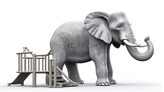 卡通夏天儿童背景图片_现实的 3D 大象施普林格游乐场设备，供孩子们在白色背景隔离的公园里使用