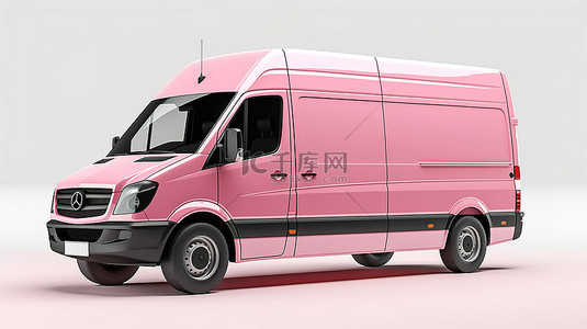 品牌标志背景图片_一辆时尚的粉红色商用货车，在原始的白色背景下有充足的空间，准备好您的品牌和标志设计 3D 渲染