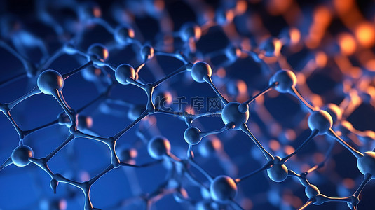 蓝色背景下纳米级石墨烯分子的 3D 渲染