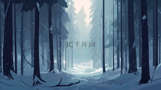 立冬人物背景图片_树木大雪冬天插画背景