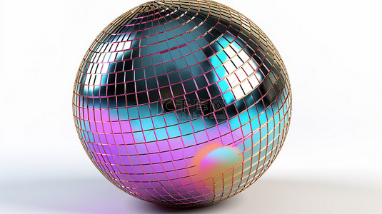 闪亮的迪斯科球在 3D 渲染中具有金属辉光反射并在白色背景上隔离