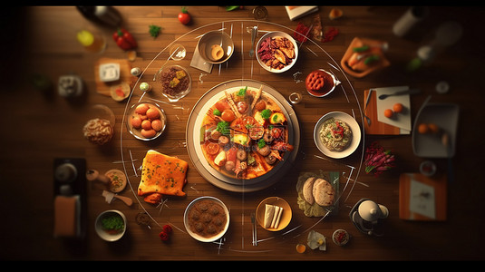餐饮家常菜背景图片_自制食品应用程序的 3D 渲染界面