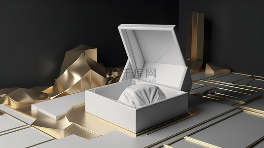 随着礼物盒在 3D 渲染概念中展开，奢华的几何元素显露出来