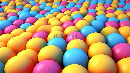 粉色海背景图片_水平 3d 球体抽象背景为黄色粉色和蓝色，可满足您的设计需求