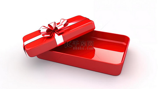 白色背景上带有红色礼品卡的红色礼品盒的 3D 渲染