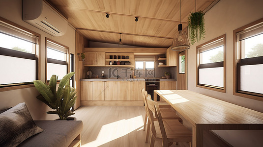 小住宅中现代用餐空间的 3D 渲染