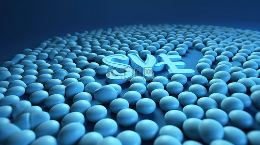 Skype 徽标以 3D 渲染并放置在蓝色背景上，位于众多反光 Skype 胶囊中