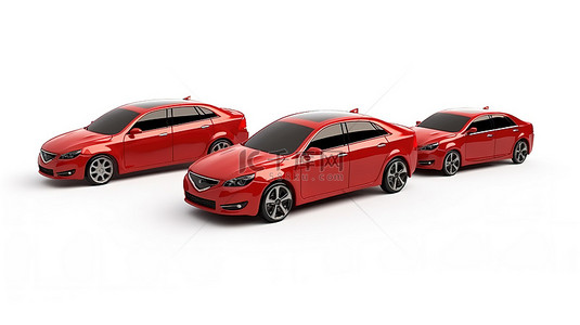 白色背景展示了以 3D 渲染的醒目的红色中型城市家庭轿车
