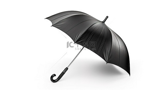 白色背景上孤立的黑色雨伞的 3d 渲染