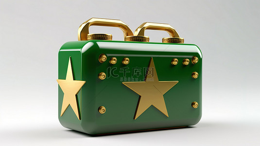 五星金色背景图片_顶级燃料表示 3D 渲染绿色金属罐，白色背景上有五颗金色星星