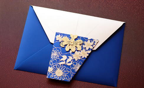 礼字背景图片_名片旁边有一个蓝色金色红色紫色和金色信封