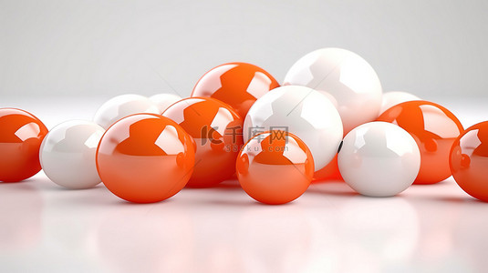 白色画布上的柔和橙色球体具有强烈照明的抽象 3D 渲染