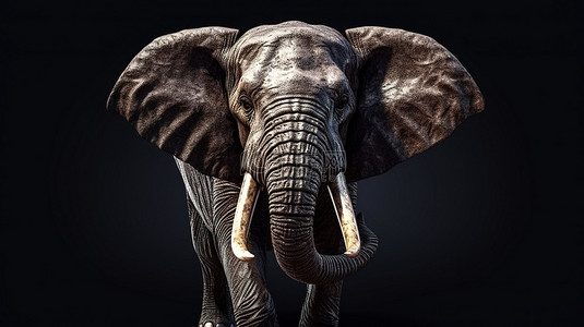 3d 神秘黑暗背景下的巨大大象