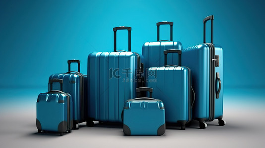 蓝色手提箱样机的 3d 插图