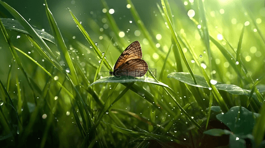 雨水叶子背景图片_小草春天的绿色草地背景