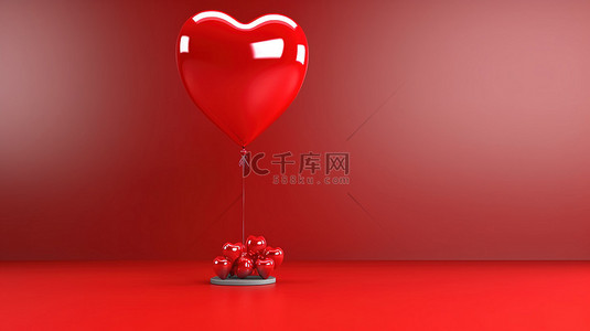 红色背景心形背景图片_情人节那天红色背景上心形气球的 3D 插图