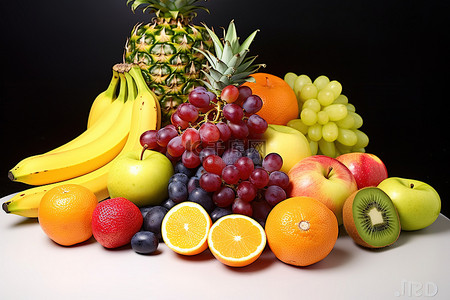 德国葡萄背景图片_水果包括新鲜葡萄橙子香蕉蓝莓和草莓