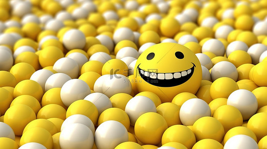 大表情微笑表情背景图片_3D 渲染黄色情绪球填充大白色笑脸的插图