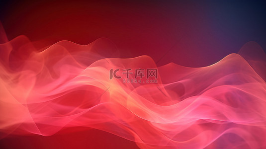 通过 3D 渲染创建的数字红色烟雾波中流畅流动的抽象散景背景