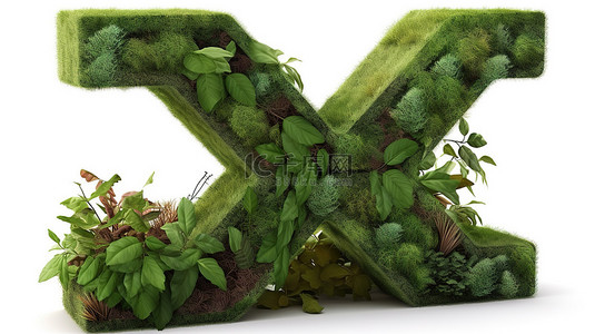 字母和植物背景图片_绿化和字母 3d 字母表 x 与植物叶子和草药