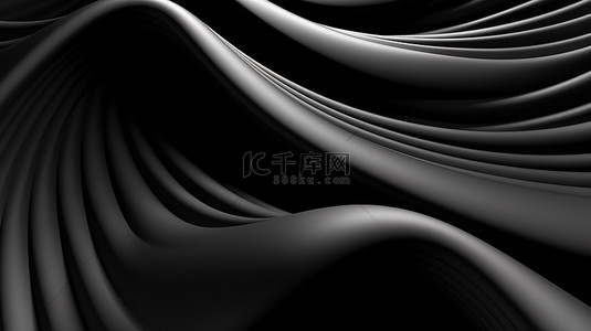 塑料管中扭曲黑波曲线纹理的 3D 抽象插图