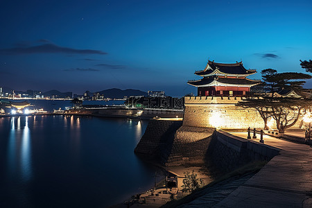 三面堡垒背景图片_首尔海上堡垒
