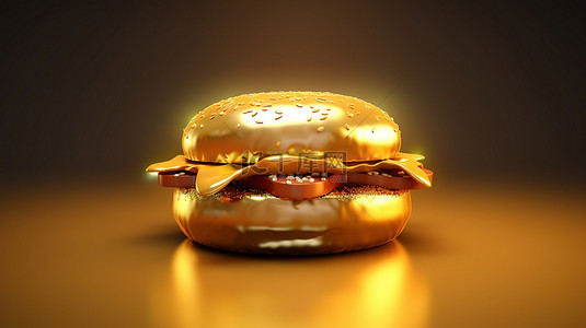 吃烧烤背景图片_豪华金色汉堡的 3d 渲染