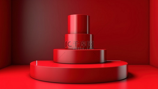 引人注目的红色讲台的 3D 插图，具有优雅的管道设计