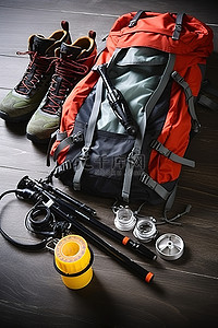 旅行登山背景图片_徒步旅行装备和背包