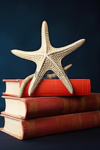 一只海星坐在书的上面