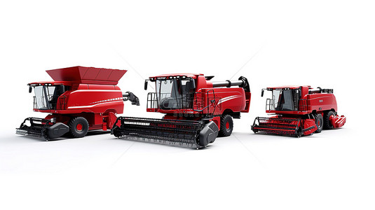 小麦收割背景图片_白色背景上组合的现代红色集的 3D 渲染