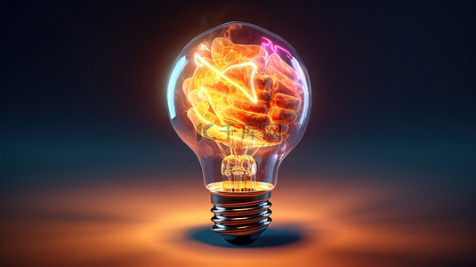 头脑风暴大脑创意背景图片_大脑供电的灯泡用 3D 插图照亮您的创新想法