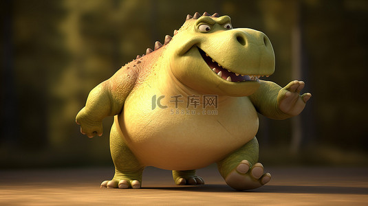 有趣的 3D 恐龙角色，在奔跑中胖乎乎的