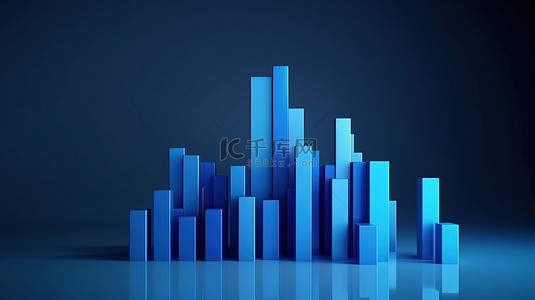 信息数据统计图表背景图片_蓝色背景下条形图的三维渲染