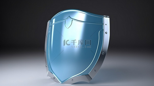 3D 渲染中带钢保护的银蓝色安全盾图标