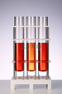 四个试管，每个试管有四种液体，装在一个透明的盒子里