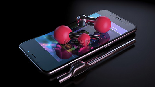 彩色马铃薯背景图片_在线健身训练概念现代智能手机和体育器材彩色 3D 插图